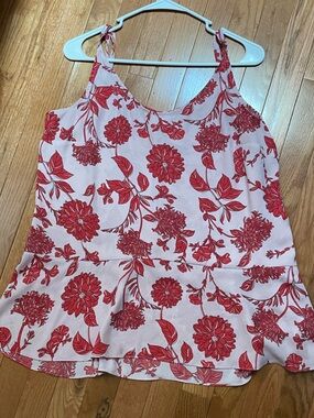 Pink Tank Top with Red Floral Print